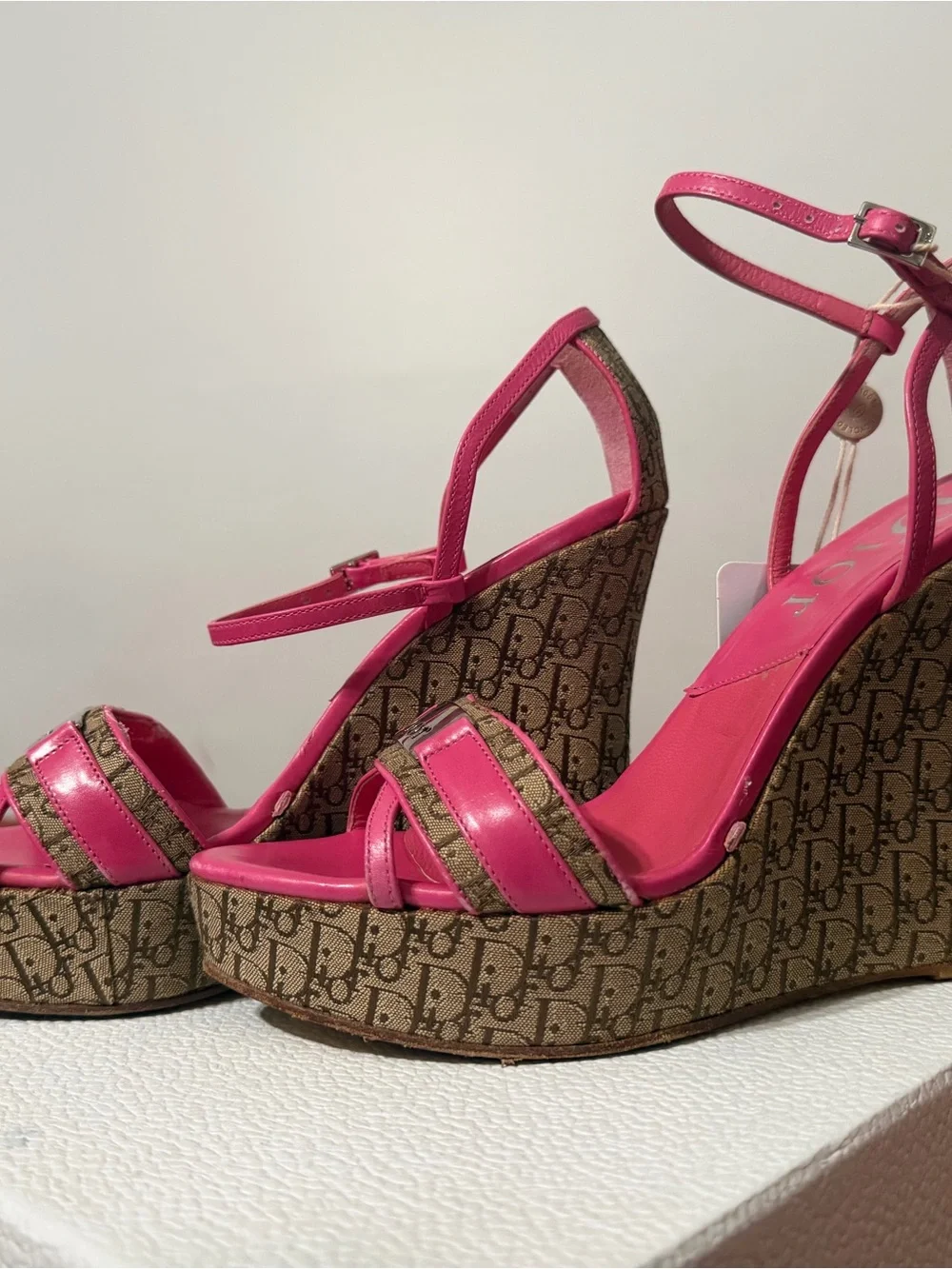 Dior Hot Pink Monogram Wedge Sandals